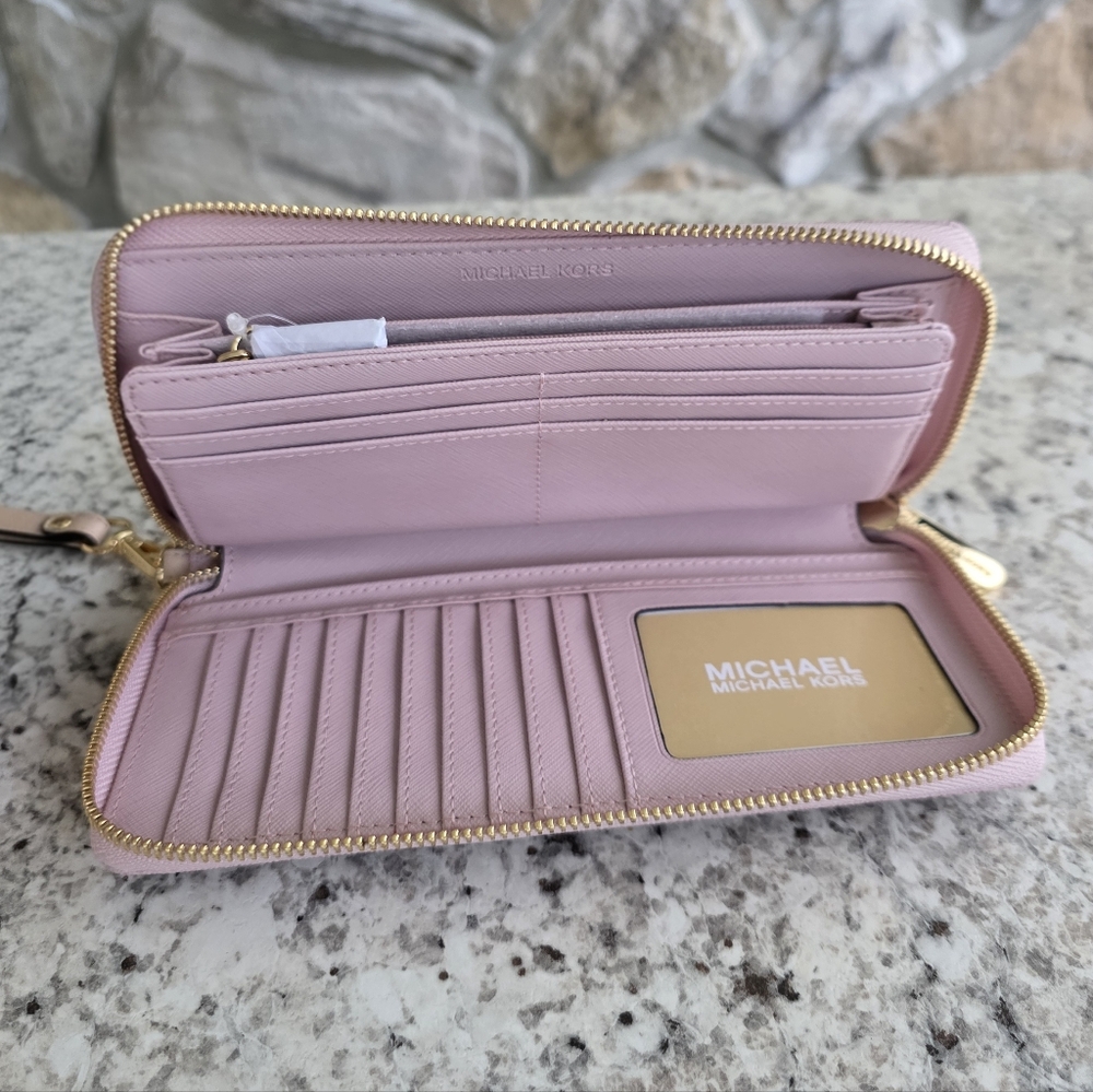 Michael Kors Jet Set Logo Continental Pink Wristlet Wallet - Picture 3 of 6